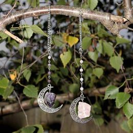 Crescent Moon Crystal Quartz Rear-View Mirror Car Charms Witchy Window Decor Mini Hanging Suncatcher Garden Decorations234z