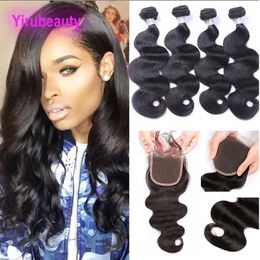 Peruvian 4 Bundles With 4X4 Lace Closure Body Wave Virgin Human Hair Bundle Free Middle Three Part 10-30inch