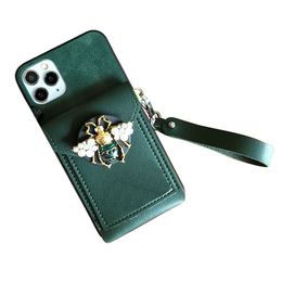 Apple Cell Phone Cases Green Fashion PU Leather Bee Crossbody Wallet Back Cover Protective Case For IPhone 14 13 12 11Pro Max Plus Xs Insert card Mobile Stand With Strap