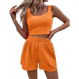 Women's Tracksuits 2023 Casual Women Knitted Ribbed Sleeveless U-Neck Vest Cami Top & Shorts Set Summer Two Pieces Suit Outfits Homewear