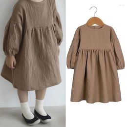 Girl Dresses Spring Girls Princess Dress 2023 Korean Cotton Linen Casual Solid Kids Clothes Vetement Enfant Fille