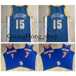 GH Knick 7 Basketball Jersey New Net Carmelo 15 Anthony Denvers York Mitch & Ness White Blue Size S-XXL