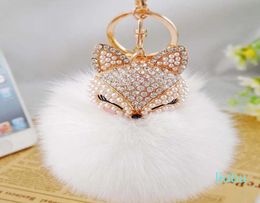 Cute shiny rhinestone keychain rabbit fur ball car keychain pendant