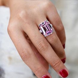 Cluster Rings Luxury Rectangular Pink Stone For Women Elegant Bride Engagement Wedding Ring Anniversary Valentine's Day Gift Jewellery