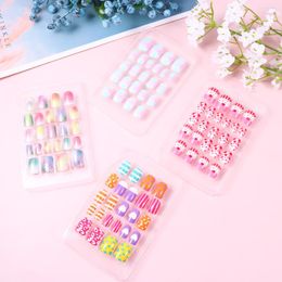 False Nails 4 Boxes Little Girls Glue Kids Short Ballet Full Cover Decorate Nail Press