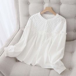 Women's Blouses High Grade Blouse Simple Classic Korean Style For Women Stand Collar Long Sleeve White Cotton Shirt Female Vintage Tops