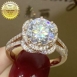 Cluster Rings 14K White Gold 3 Round Moissanite Diamond Flower Ring Women Wedding Party Anniversary Engagement Elegant