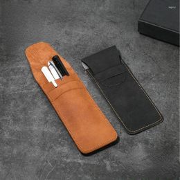 Vintage Leather Pen Case Pocket Pouch Mini Stationery Organizer Bag For Students Office Women Men Business Travel