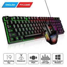 Wired Gaming Keyboard Mechanical Feeling Backlit RGB Russian Keyboards USB 104 Keycaps Computer PC Gamer 231221