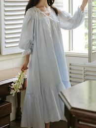 Women's Sleepwear Women Lace Cotton V-Neck Ruffles Vintage Nightgowns Robe Long Fairy Victorian Romantic Princess Nightdress Homewear