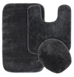 Bath Mats Garland Rug Traditional 3 Piece Nylon Washable Bathroom Set Dark Grey