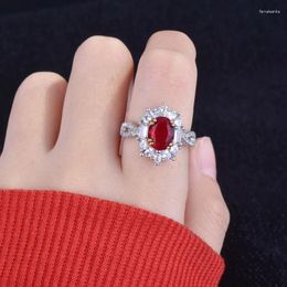 Cluster Rings Vintage Jewellery Oval Red Cubic Zircon Twist Open Ring For Women Bridal Wedding Engagement Luxury Full Pave Stone