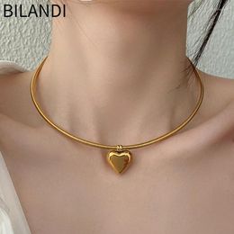 Chains Bilandi Trendy Jewelry Modern Temperament Gold Color Circle Heart Pendant Necklace For Women Wedding Gifts Cool Trend Style