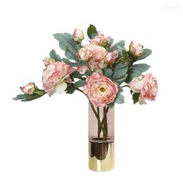 Decorative Flowers 3 Branches Artificial Peony Elegant Home Table Office Wedding Bouquet DIY White