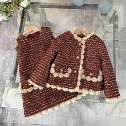 Luxury designer girl dresses high quality party baby skirt Size 100-150 Christmas style kids coat and Tank top dress Nov25