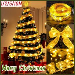 Christmas Decorations Christmas Tree Ribbon LED Lights String Christmas Decoration Christmas Tree Decoration Hanging Gift Stamping Double Ribbon 231123