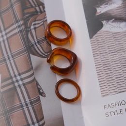 Cluster Rings 3pcs/set Creative Retro Design Resin Y2k Style Stackable Jewellery Geometric Green Brown Fashion Free Size Ring Wholesale