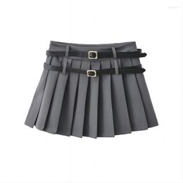 Skirts Double Belt Skirt Ladies 2023 Summer Clothes Women's High Waist Harajuku Korean Style Mini Pleated For Women