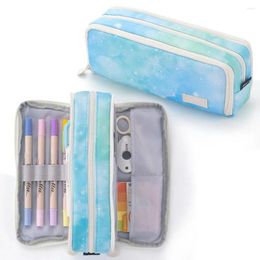 Dreamy Colour Pencil Bag Gradient Three-layer Pen Capacity Portable Zipper Pouch For Girls