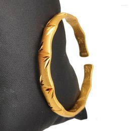 Charm Bracelets 2023 Fashion Flower Bamboo Shape Opening Bracets For Women Girls 24K Gold Color Bangle Wedding Jewelry