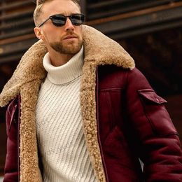 Men's Jackets Men's Fur Jacket Coat Autumn Winter Mid-Length Thicken Velvet Liner Loose Composite Leather Jackets Outdoor Waterproof Coat Top T231123