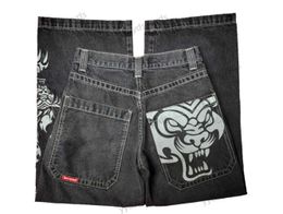 Men's Jeans Streetwear JNCO Jeans Y2K Retro Hip Hop Cartoon Tiger Graphic Baggy Jeans Black Pants Mens New Harajuku Gothic Wide Leg Trousers T231123
