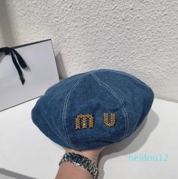 Diamond inlaid letters female beret Beanie hat cowboy street travel photo octagonal hat