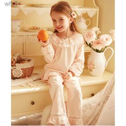 Towels Robes Spring Autumn Kid Sleepwear.Girl's Cotton Pink Long Sleeve Pyjama Sets.Toddler Baby Ruffle Pyjamas Set Cute Childrens ClothingL231123