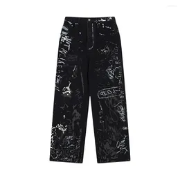 Men's Jeans Y2k Streetwear Hand Painted Pantalones Hombre Baggy For Men And Women Black Vintage Casual Denim Trousers Oversized