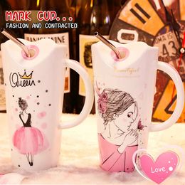 Mugs Cute Girl Ceramic Cup 450ml Porcelain Coffee Mug with Straw Women Home Milk Tea Juice Cups Birthday Gift 231122