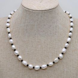 Chains Fashionable Natural Irregular Freshwater Pearl 6-7mm Alternating Cut Bead 3x4mm Necklace Jewelry Attractive Woman Gift