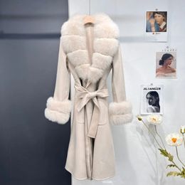 Women's Wool Blends 2023 Long Blended Winter Jacket Women Real Fur Coat Natural Collar Cuffs Female Warm Thick Outerwear Streetwear 231122