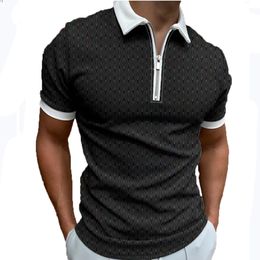 Men's Geometric Polos New designer summer Short Sleeve T-Shirt 3D Printed Men's Zipper Lapel Neck Casual Loose Tees Business M l xl 2xl 3xl Top