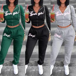 Women's Two Piece Pants Cropped Hoodie Top Jacket Pant Sets Women Winter Fall Clothes Outfit Y2K Streetwear Joggers Tracksuit