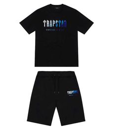 Trapstar new London t shirt Chest White-Blue Color Towel Embroidery mens Shirt and shorts High Quality casual Street shirts British Fashion NEWBrand suits