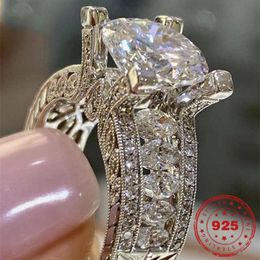 Solitaire Ring HOYON Sterling Silver 925 Jewelry Natural style Ring Cushion Zirconia Anillos Tension Setting Square Gemstone Ring 230422