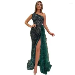 Casual Dresses 2023 Sequin Feather Split Long For Women Sexy Backless Sleeveless Empire Solid Fahion Slim Mesh Party Women's Dress