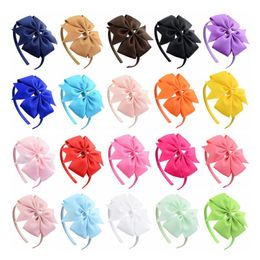 Cute Solid Colour Handmade Ribbon Bows Hair Bands Baby Girls Headband Kids Hair Accessories 20 Colours