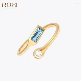 Cluster Rings ROXI S925 Sterling Silver Blue Purple Champagne Zirconia 2023 Fashion Women's Ring Open For Wedding Engagement Jewelry