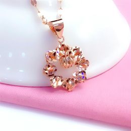 Chains 585 Purple Gold Plated 14K Rose Exquisite Flower Necklaces For Women Ball Bead Pendant Elegant Light Luxury Wedding Jewelry