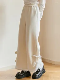 Women's Pants Japanese Kawaii Warm Wool Women Korean Style Sweet Wide-legged Female Bow Loose Casual Elegant Cute Winter