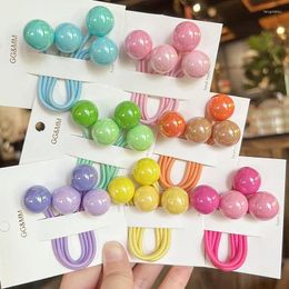 Hair Accessories A Pair Candy Bright Colors Pink Two Ball Long High Elastic Band For Girl Cute Simple Exquisite Braid Ponytail Rubber Ties