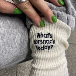 Women Socks Funny Embroidery Letter Cotton Korean Whats For Snack Today Japan Designer Thread Couple Mid-tube Sock Men