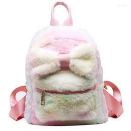 School Bags Koren Style Big Bow Plush Backpack Women Cartoon Small Kawaii Children Girls Bag Travel Shoulder