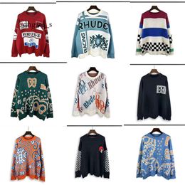 dhgate essentialhoodies women Hip Hop American rhude fashion Loose Round Neck Jacquard Knitted for Men and Women Couples Sweaters Trend