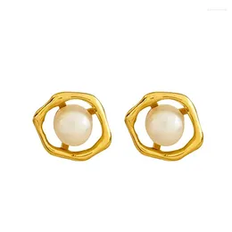 Stud Earrings Ins Is Simple Compact And Versatile. Natural Freshwater Pearls Are Hollowed Out. Geometric Feminine Earrings.