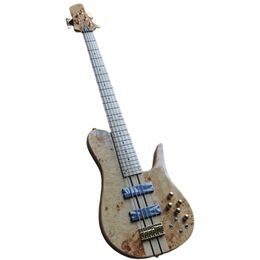 5 Strings Natural Wood Color Electric Bass Guitar with Neck-thru-body Offer Logo/Color Customize