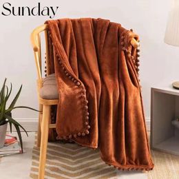 Blankets Winter Flannel Tassel Ball for Beds Warm Lightweight Plush Fleece Sofa Cover Decor European Style Solid Shawl Blanket 231123