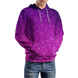 Men's Hoodies Glitter Print Loose Magical Purple Casual Hoodie Men Long Sleeve Modern Graphic Sweatshirts Large Size