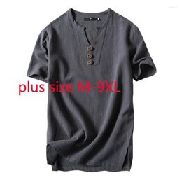 Men's T Shirts Arrival Summer Super Large Short Sleeve Thin Cotton Breathable Print O-neck Knitted Flax Men Shirt Plus Size M-8XL 9XL